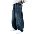 thumbnail image 2 of Spazoro Boys Denim Pants with Pockets, Loose Fit Elastic Waist Solid Color Heavyweight Wide Leg Seam Detail Baggy Jeans Street Bottoms Blue Size 14-15, 2 of 7
