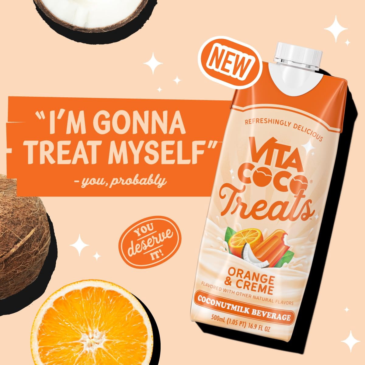 (5 pack) Vita Coco Treats Orange and Creme Coconut Milk Drink, 16.9 fl oz Box