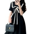 thumbnail image 1 of Vestido negro de línea A,Vestido de línea A Vestido corto con lazo delantero Vestido de línea A Vestido midi de línea hecho a medida para la perfección, 1 of 14