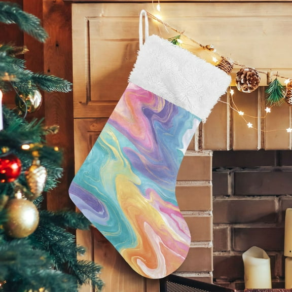 RMDQTR Christmas Stockings for Xmas Gifts - Large Size Festive Holiday Decor for Family Rainbow-colored Twists