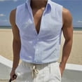 thumbnail image 5 of JTSRKL Mens Striped Sleeveless Shirts Stand Collar Button Up Casual Vest Solid Vintage Lightweight Breathable Summer Layering Tank Tops Blue XXL, 5 of 5