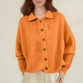 thumbnail image 5 of Women's Fashion Casual Solid-Colour Long-Sleeved Button-Front Knitted Collared Cardigan for Outerwear and Casual Everyday Use,Saffron,S, 5 of 7