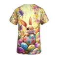 thumbnail image 6 of Easter Scrub Tops for Women Artistic Realistic Rabbit and Eggs Graphic V Neck Short Sleeve Professional Medical Uniform with Pockets Holiday Workwear, 6 of 6