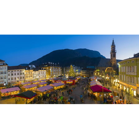 Bolzano, South Tyrol region, Trentino Alto Adige, Italy. Panoramic view of the typical Christmas ma Print Wall Art By Marco