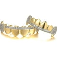 thumbnail image 2 of Gold Iced Out Cz Top and Bottom Vampire Fangs Grillz for Your Teeth Hip Hop, 2 of 5