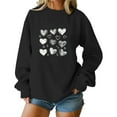 thumbnail image 4 of Womens Valentine's Day Sweatshirt Heart Print Oversized Cropped Crewneck, Soft Polyester Casual Loungewear for Galentine's Black,Size XL, 4 of 5