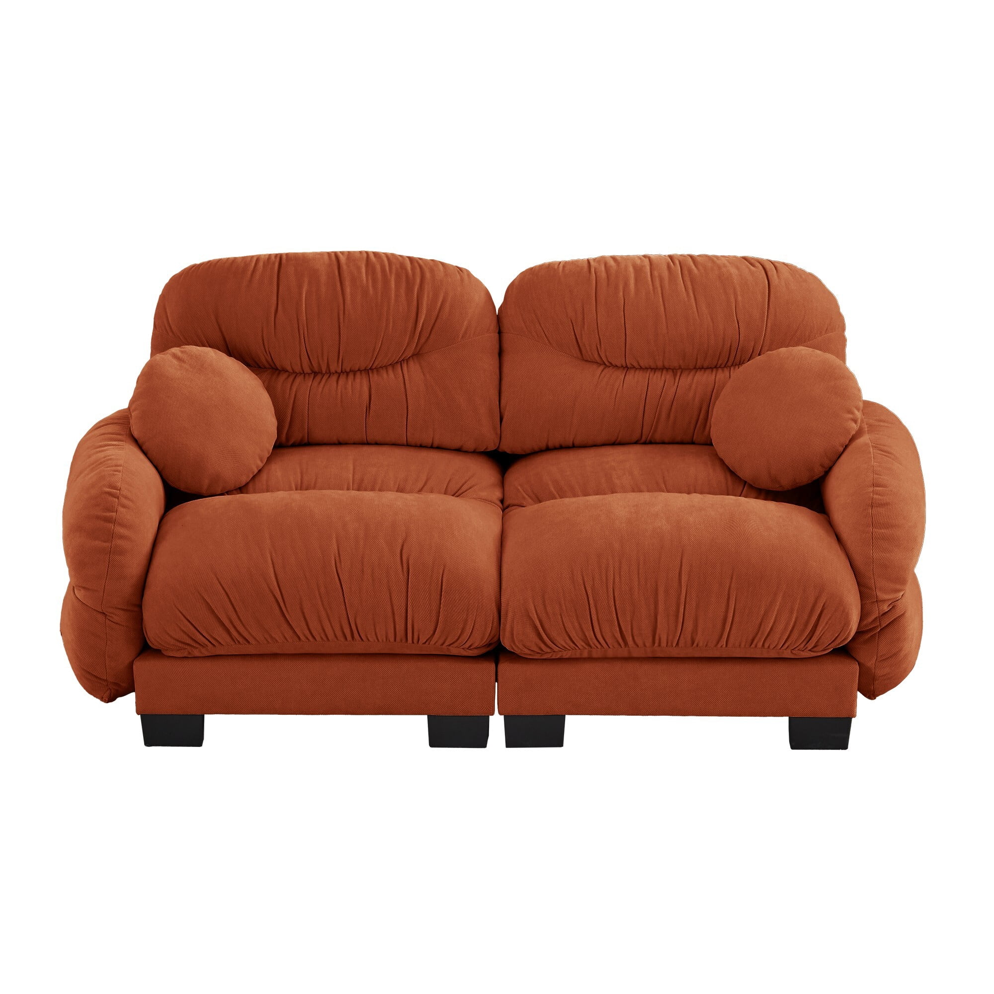 AENKYO 82" Modular Sofa, Cozy Chenille 2-Seater Loveseat w/ Pleated Design, Deep Seat Foam Couch & 2 Pillows, Orange