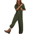 thumbnail image 2 of Voncos Women's Jumpsuit Loose Straight-Leg Short Sleeve Casual with Pockets Overalls Pants Army Green Trousers Size XL, 2 of 7