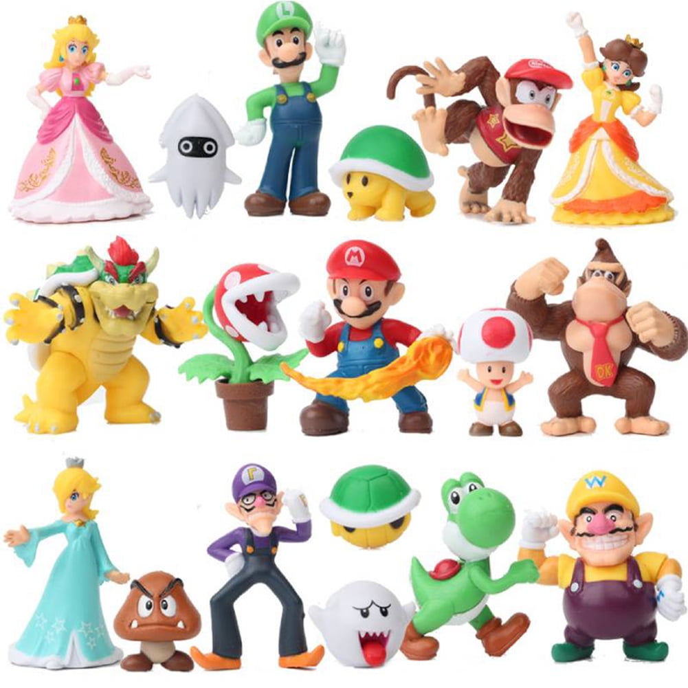 Super Mary Action Figures Dolls Kit Toys - Set of 18 Cartoon Mini Action Figure Toys Cake Toppers Anime Mario Model Ornaments Gifts for Kids