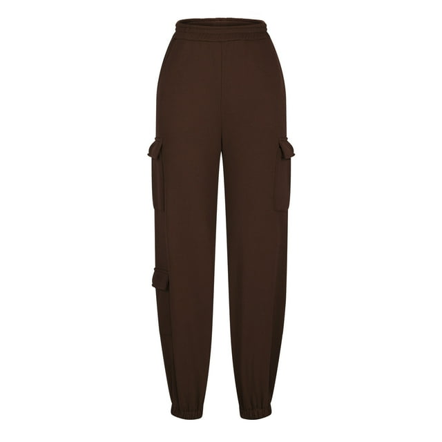 Pantalones cargo informales de color liso para mujer: cintura elástica, diseño con múltiples bolsillos, estilo jogger cónico para ropa de ocio y deportiva