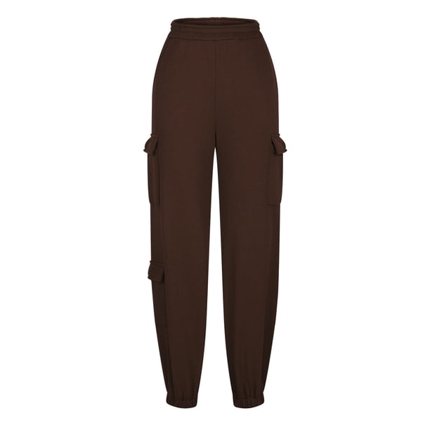 Pantalones cargo informales de color liso para mujer: cintura elástica, diseño con múltiples bolsillos, estilo jogger cónico para ropa de ocio y deportiva