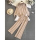 thumbnail image 1 of Fashion Suit Women's Korean Version Loose Knit Hooded Top Casual High Waist Slimming Straight Leg Wide Leg Pants Two-piece Set, 1 of 5