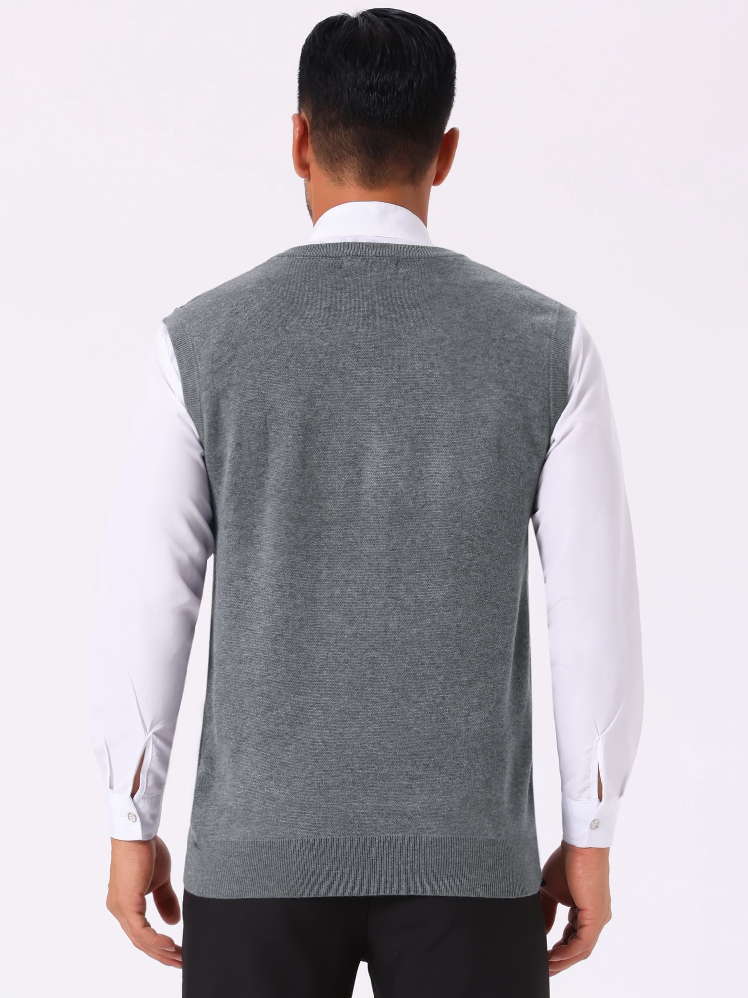 DARING DIVA Men's Casual Knit Sleeveless V-Neck Plaid Argyle Sweater Vest M Light Gray