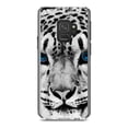 thumbnail image 1 of DistinctInk Clear Shockproof Hybrid Case for Samsung Galaxy S9 (5.8" Screen) - TPU Bumper, Acrylic Back, Tempered Glass Screen Protector - Snow Leopard Blue Eyes - Animal Print, 1 of 5