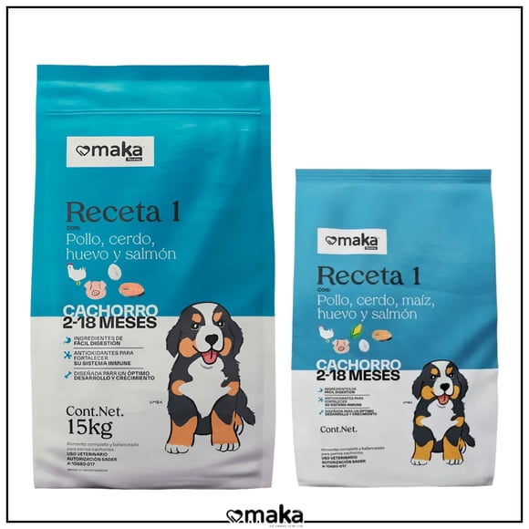 Maka Receta 1 Cachorro 15 Kg + Maka Receta 1 Cachorro 2 Kg