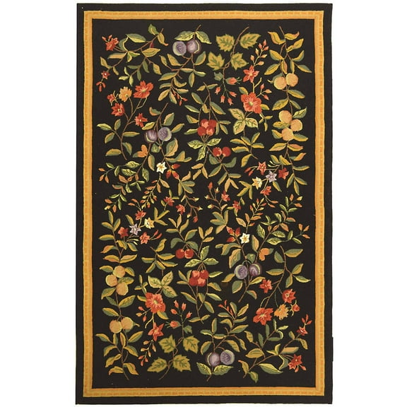 SAFAVIEH Chelsea Dania Floral Wool Area Rug, Black, 6' x 9'