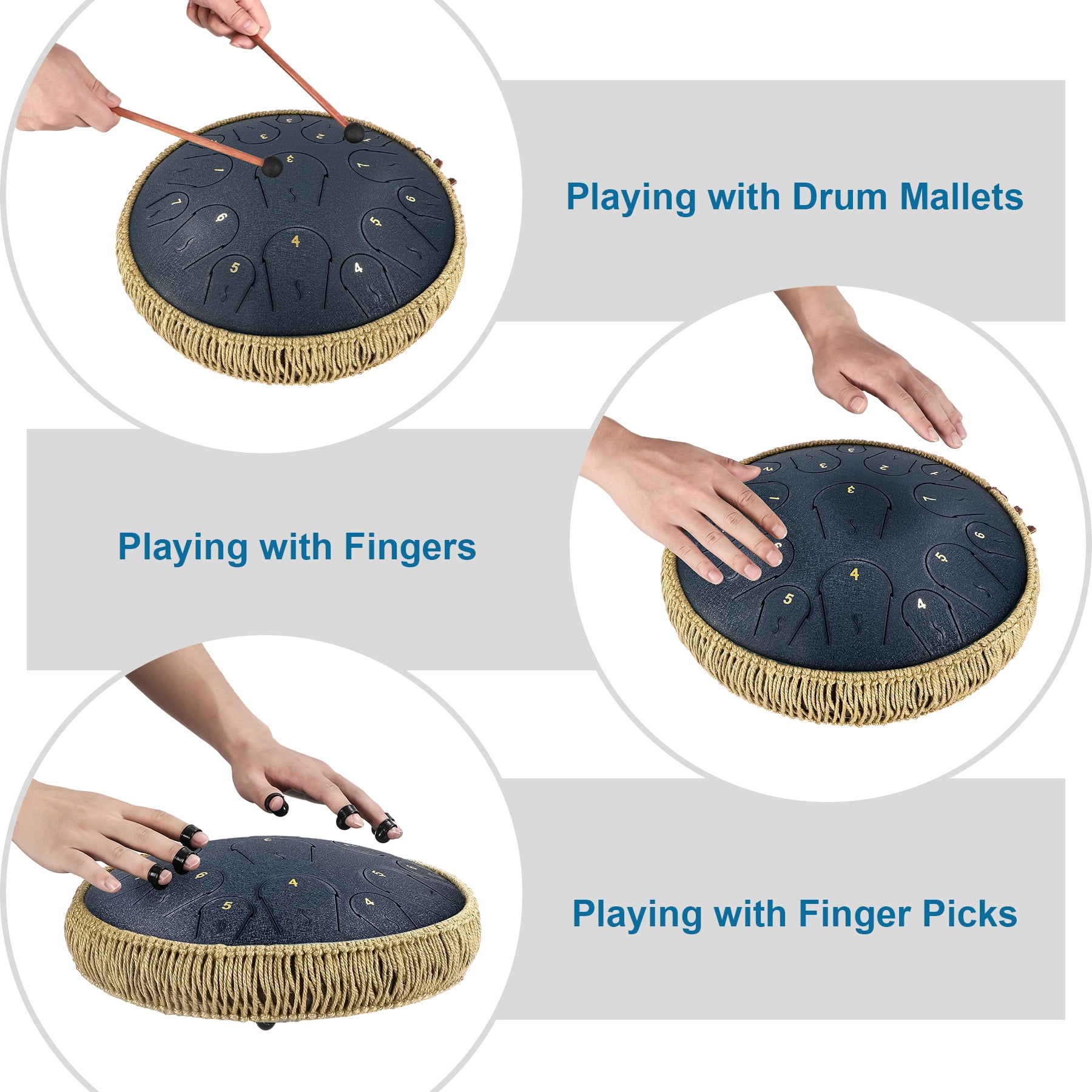 Lidguni 14" 15 Notes Rain Drum for Adults, Tongue Pan Drums with Carry Bag, C Major, Navy Blue