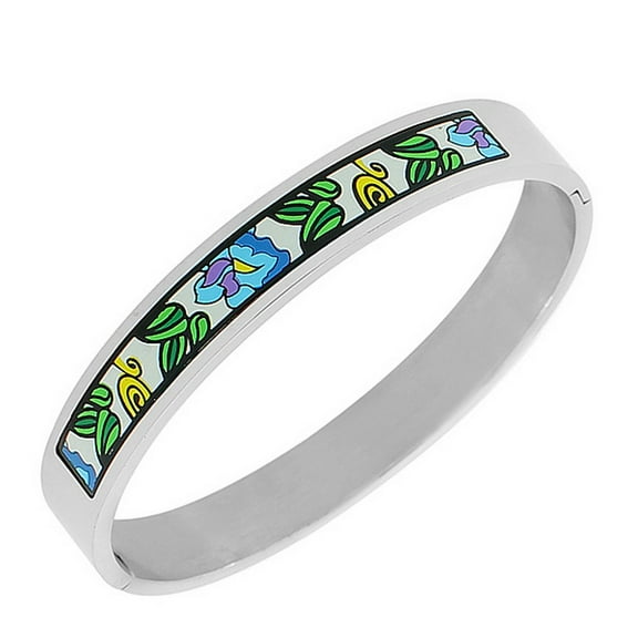EDFORCE Stainless Steel Multicolor Oval-Shaped Silver-Tone Bangle Bracelet