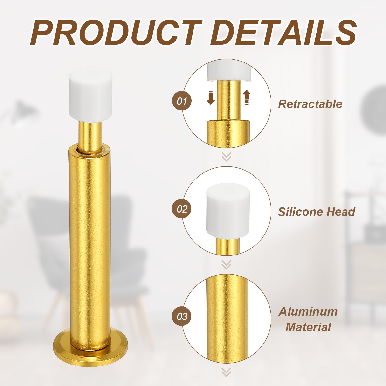 Uxcell 5 Pcs Doorstops, Aluminum Door Stop Metal Wall Protector Doorstop Long Solid for Home Office Shopping Mall to Protect Wall Door, 3 Silver/2 Gold