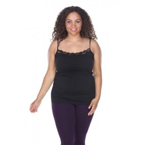 Plus Size Lace Trim Tank Top, Black - One Size