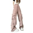 thumbnail image 2 of Pink Womens Workwear Pants Fashion Streetwear Pockets Wide Leg High Waist Straight Trousers Overalls Cargo Pants Women Size 2XL, 2 of 6
