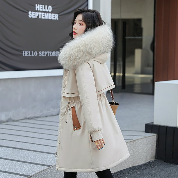 XZNGL Womens Jacket Winter Womens Winter Fashion Tooling Long Slim Hooded Cotton Jacket Coat Womens Winter Jacket Long Womens Coat Long Winter Coat