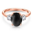 thumbnail image 3 of Gem Stone King 3.10 Ct Oval Cabochon Black Onyx White Created Sapphire 18K Rose Gold Plated Silver Ring, 3 of 6