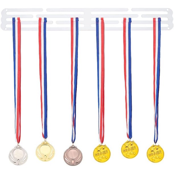 Perchero para medallas, blanco, para colgar medallas deportivas, fácil de instalar, para colgar en la pared, para decoración de premios, con marco.