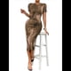 thumbnail image 3 of Vestido Ajustado con Cuello Redondo y Mangas para Mujer Caqui XL, 3 of 7
