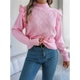 thumbnail image 4 of Womens Sweaters Sweater for Women Crewneck Ruffle Long Sleeve Solid Color Loose Pullover Top Winter 2025 Pink M, 4 of 9
