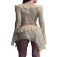 thumbnail image 4 of Musuos Women Off Shoulder Sheer Mesh Crop Tops Fringed Irregular Skirt Party Dresses, 4 of 6