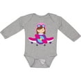 thumbnail image 3 of Inktastic Pilot Girl, Airplane, Plane, Flying, Brown Hair Girls Long Sleeve Baby Bodysuit, 3 of 5