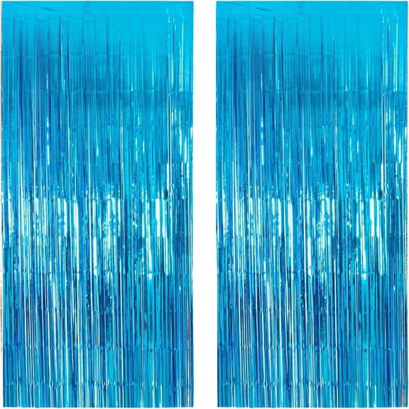 3 Pack 3.3 x 9.8 Feet Foil Fringe Curtains, Blue Metallic Tinsel Door Curtains Photo Booth Backdrop for Wedding Birthday Bridal Shower Baby Shower Bachelorette Party Decorations