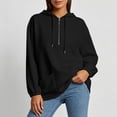 thumbnail image 2 of Women's Half Zip Hooded Sweatshirt Long Sleeve Loose Casual Pullover Hoodie with Pockets Solid Color Tops for Autumn Winter Wear Black, 2 of 9