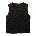 thumbnail image 5 of Women's Thermal Vest Sleeveless Single-breasted Closure Jacket Solid Color Round Neck Imitation Silk Cotton Padded Waistcoat for Autumn Winter Daily Wear, 5 of 8