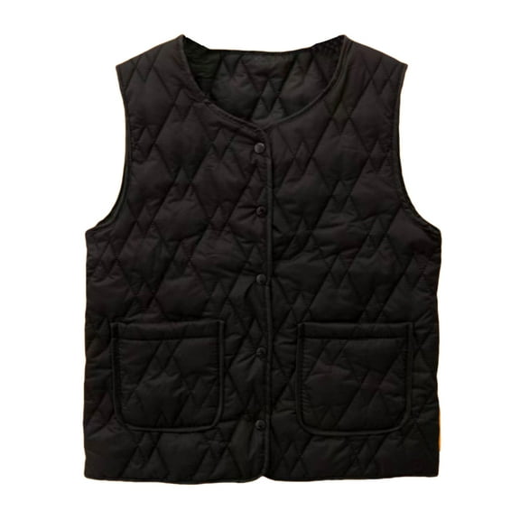 Women's Thermal Vest Sleeveless Single-breasted Closure Jacket Solid Color Round Neck Imitation Silk Cotton Padded Waistcoat for Autumn Winter Daily Wear