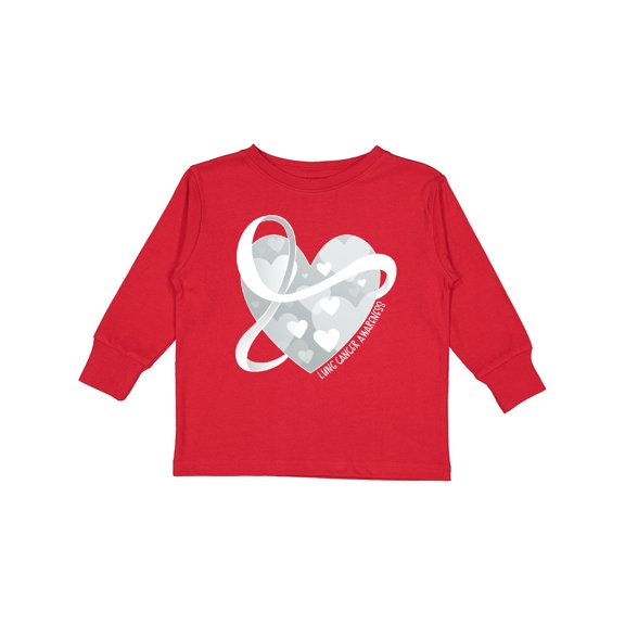 Inktastic Lung Cancer Awareness White Ribbon Around Heart Boys or Girls Long Sleeve Toddler T-Shirt