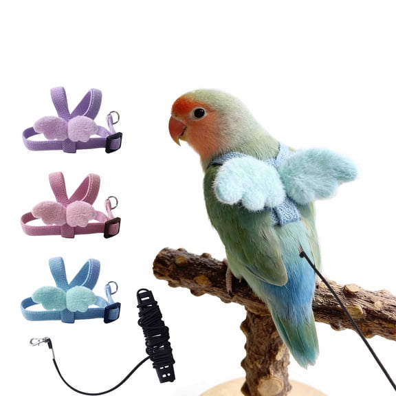 Kicpot Pet Parrot Bird Harness Leash Adjustable Bird Flying Harness Traction Rope with Cute Wing for Parrots Pigeons Budgerigar Lovebird Cockatiel Mynah Outdoor Training Toy (S, Blue)