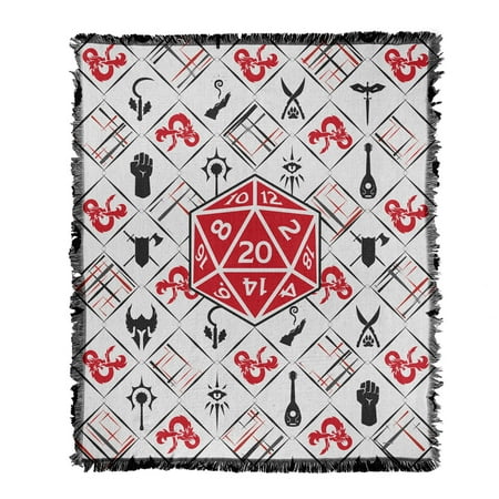 Dungeons & Dragons Blanket, 50'x60' D20 Pattern Woven Tapestry Cotton Blend Fringed Throw