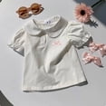 thumbnail image 2 of REDARER Girls Flutter Collar Puff Sleeve Polo Top Bow Embroidered Solid Cute Casual Summer Tee,2-3 Years, 2 of 6