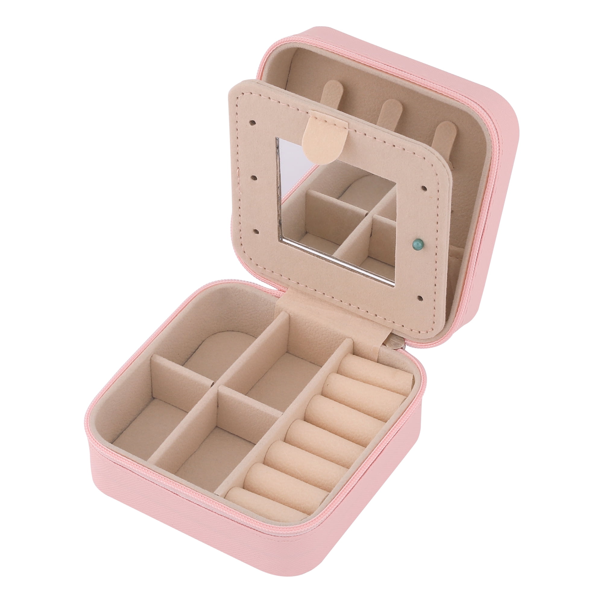 Unique Bargains Mini PU Leather Jewelry Box with Mirror Pink Letter A