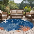 thumbnail image 5 of Summer Blue Ocean Round Living Room Rugs 8 ft, Vintage Nautical Sea Orange Blue Starfish Coral Shell Washable Large Area Rug with Non-Slip Sturdy Edge Binding Round Carpet for Dining Room Kitchen, 5 of 9