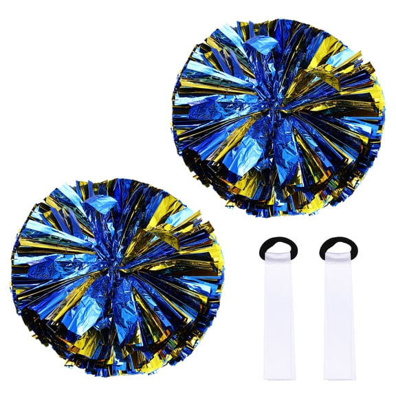 Pompones de Animadora Metálicos, Pompones de Animación con Mango de Bastón y Etiquetas de Nombre 12" & 2 Set & Dorado & Azul - para (Accesorios de Fiesta Deportiva/Equipo de Baile/Animación)