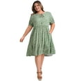 thumbnail image 2 of GRACE & GRANDEUR Women's Plus Size Ditsy Floral Print Tie Neck Puff Sleeve A-Line Dress with Elastic Waist 2X Light Green, 2 of 5