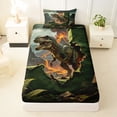 thumbnail image 3 of Metsweet Dino Green Letter J Twin Sheets 3pcs, Volcano Tyrannosaurus Rex Bedding,Brown Orange,1 Fitted Sheet, 1 Flat Sheet and 1 Pillowcase, 3 of 5