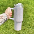 thumbnail image 3 of Dsoch 40 0z Bling Stainless Steel Tumbler with Straw-Silver with Black Handle, 3 of 9