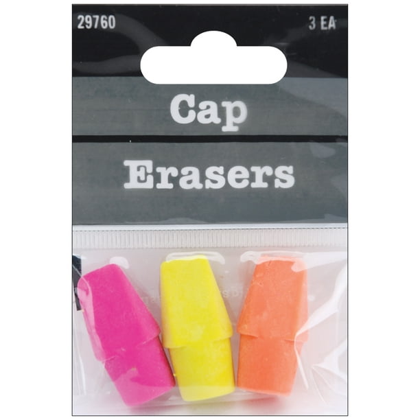 Pencil Cap Erasers 3/Pkg-Assorted Colors 29760
