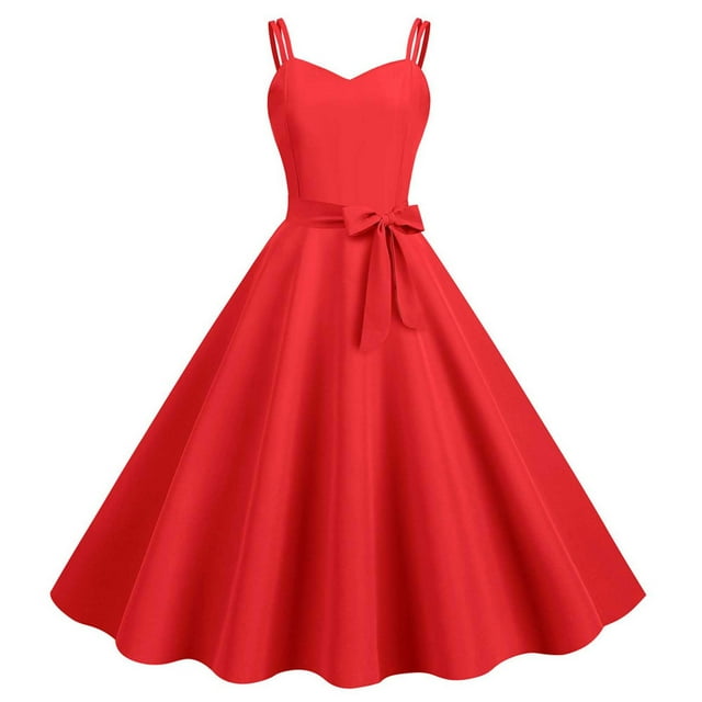 Hot6sl Économies d'Été Liquidation Robe Sans Manches Col Carré, Mode Femmes Robe d'Été Col Carré Imprimé Robe à Bretelles Sans Manches, Robe Polyester Femmes/rouge, m