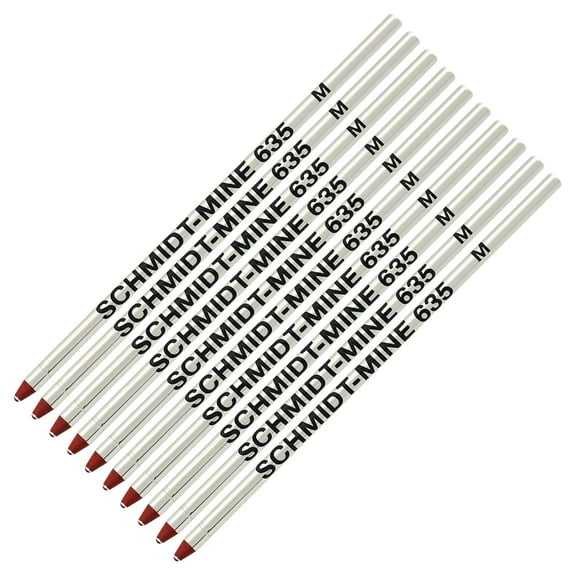 Schmidt 635 Mini D1 Ball Pen Refill - Red Ink, Medium Tip - 10 Pack (Lamy M21 and Cross 8518-4 Compatible)