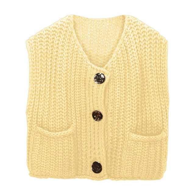Women's Sleeveless Knit Cardigan Vest Solid Color Short Length Front Button Pocket Style